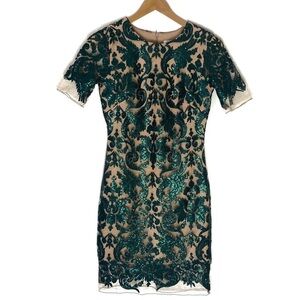 Dress the Population green sequin short sleeve dress XS